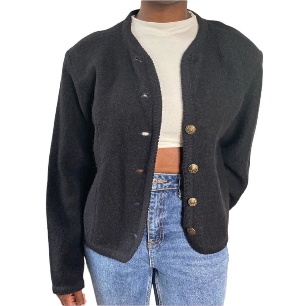 Vintage Tally Ho Wool Tailored Cardigan with Gold statement buttons